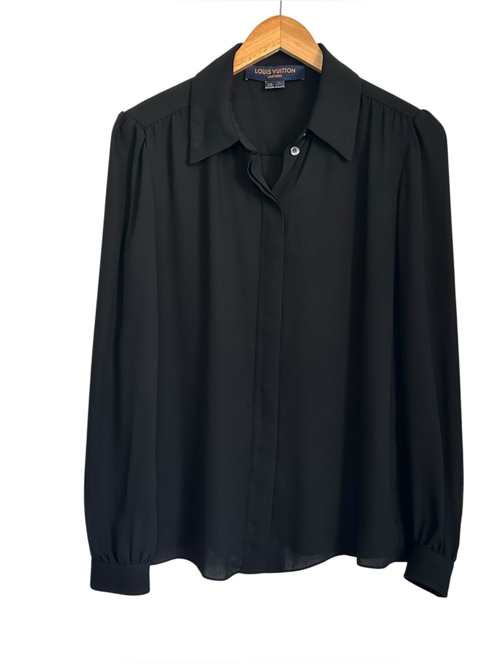 Louis Vuitton Uniform Women Long Sleeve Button Up Blouse Top Sz FR 38 US 6 Black